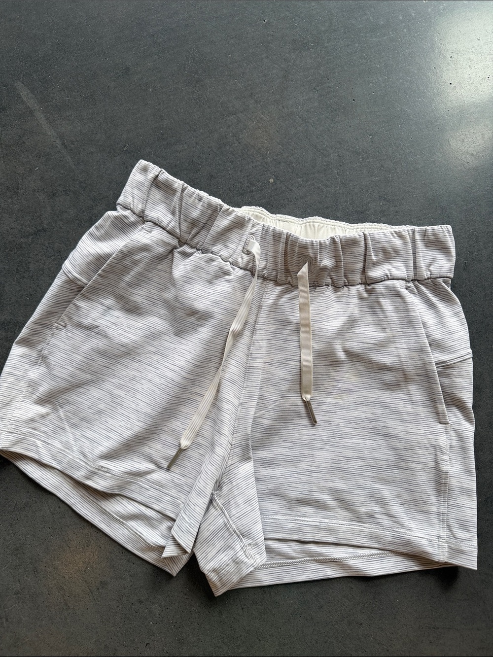 lululemon athletica Light Gray Striped Drawstring Shorts